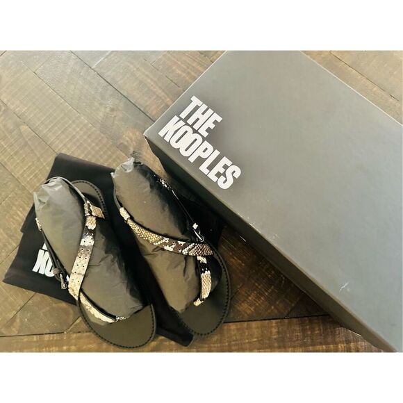 The Kooples Snakeskin Black and Beige Strappy Sandals Size 7 or 38 - Picture 2 of 5